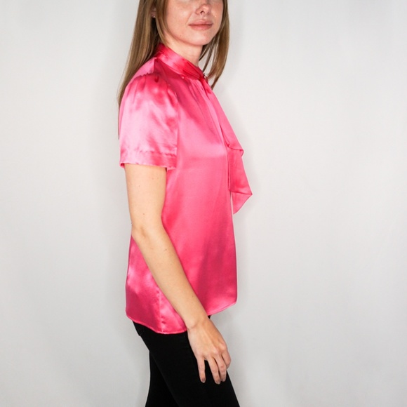 MILLY Silk Pink Rhinestone Bow Blouse - Picture 3 of 7